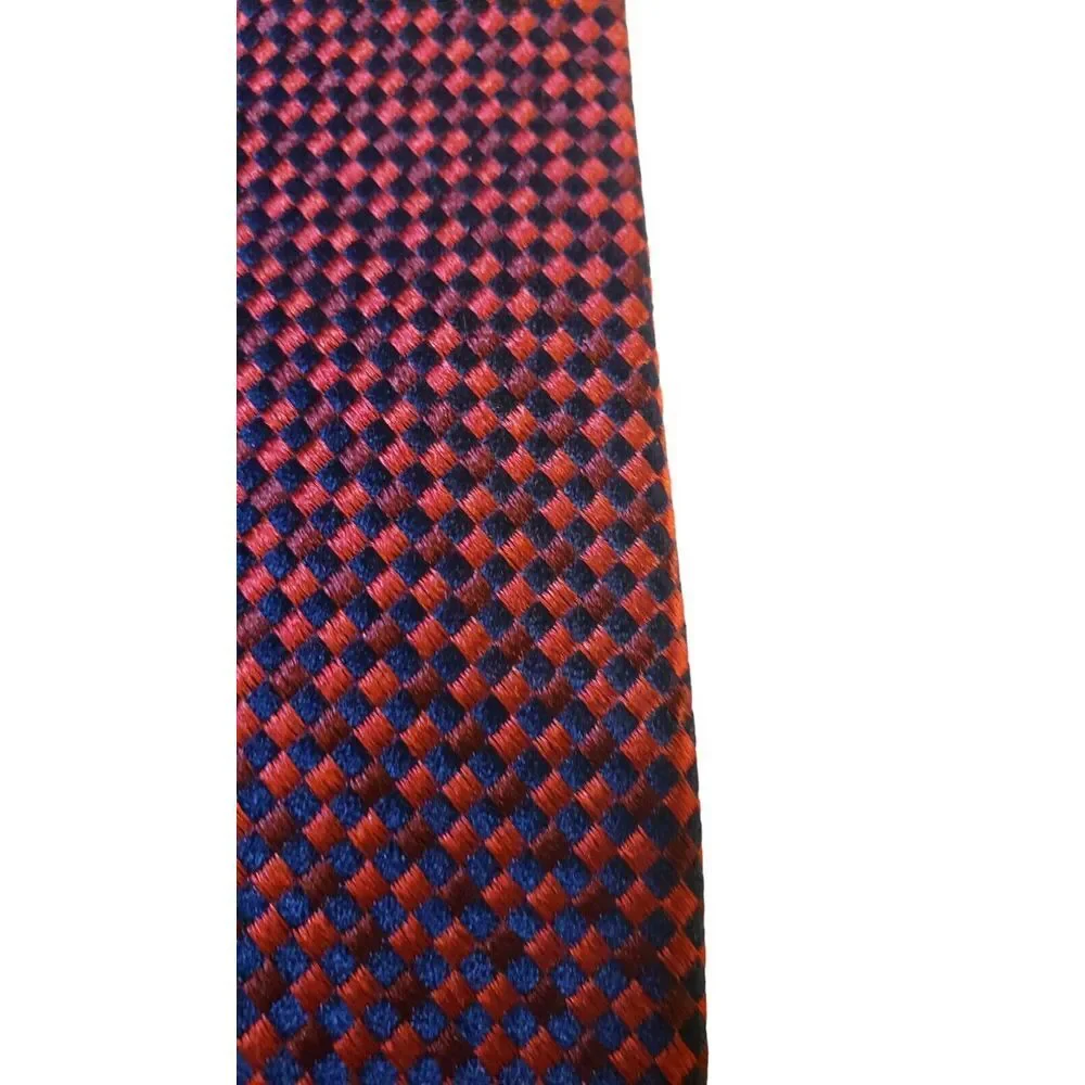Saks‎ Fifth Avenue Neck Tie Duo Blue & Red Checker and Blue Solid 100% Silk